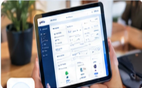 Hotel manager reviewing live revenue charts on a tablet on an outdoor terrace